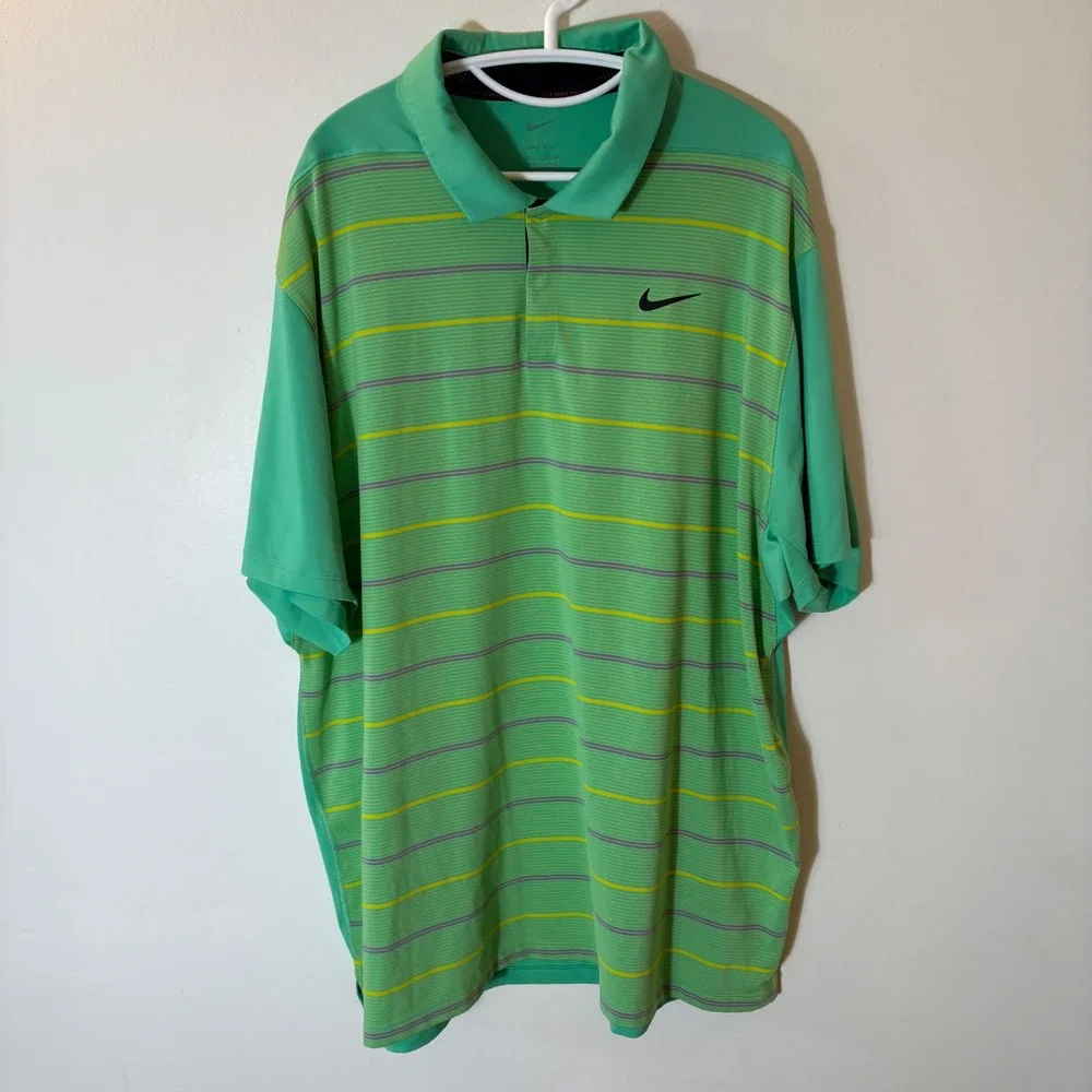 Nike Tiger Woods‎ Collection Dri-FIT Men's Golf Polo Shirt 2XL Green Stripe